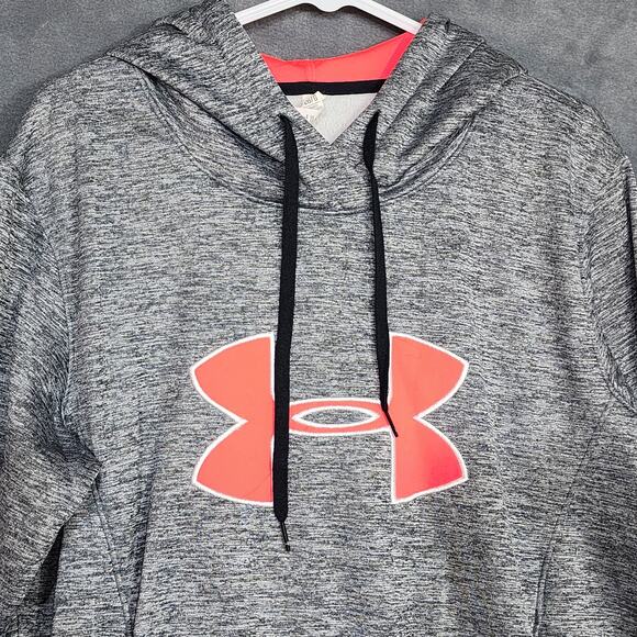 Under Armour Big Logo Hoodie Sweatshirt Large Gray Black Semi Fitted - Picture 3 of 8